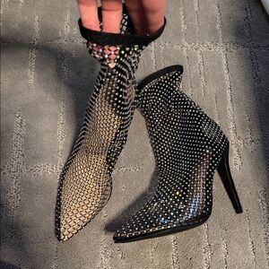 Amazon Black Mesh Crystal Ankle Booties